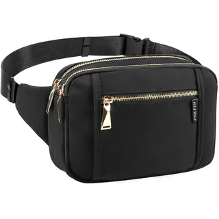 ZORFIN Bauchtaschen für Damen und Herren, modische Gürteltasche mit 5 Reißverschlusstaschen, Verstellbarer Gürtel, lässige Hüfttasche für Disney, Reisen, Einkaufen, Wandern, Radfahren, schwarz, Small