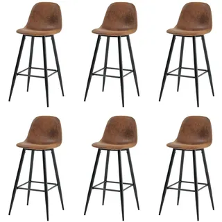 Meubles Cosy 6er-Set Barhocker im Industrial Stil mit Rückenlehnen aus WildKunstleder – CHARLTON BAR - Braun