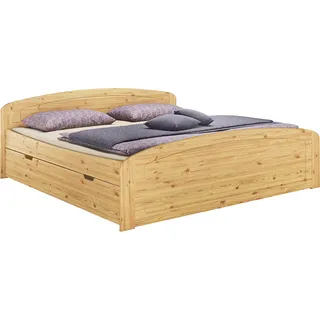 Funktions-Doppelbett Überlänge 200x220 Bettkasten Bettgestell Massiv Zubehör wählbar V-60.50-20-220Rollrost und Matratze inkl. - Naturbelassen