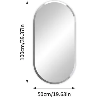 Spiegel - Wandspiegel Langoval 50x100 cm - Rahmenlos - Mit Facettenschliff - Mit Aufhängung - Bad/Flur - Rot - Rot