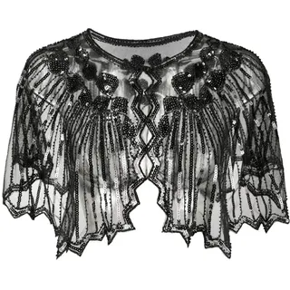 Grouptap 1920er Jahre Schwarz/Gold/Silber/Weiß Schal Gatsby Bolero Pailletten Umhang Shrug Wrap für Damen Flapper Art Deco Vintage Kleid Kostüm