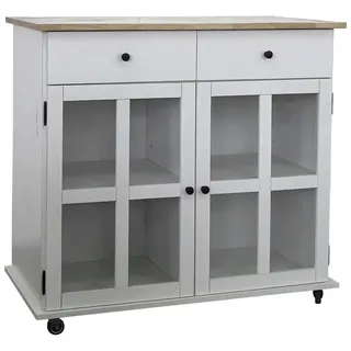 Mid.you Servierwagen , Weiß , Holz, Glas, Holzwerkstoff , Kautschukholz , vollmassiv , 2 Schublade(n) Schubladen , rechteckig , Rollen , 95x88x47 cm , einfacher Aufbau , Esszimmer, Barmöbel, Barwagen