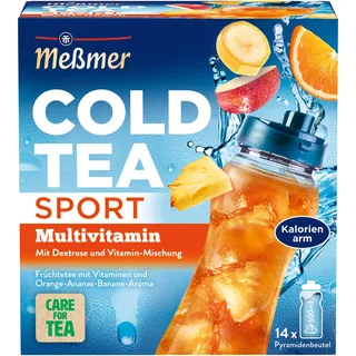 Meßmer Cold Tea Sport Multivitamin | Früchtetee | Kaltaufguss mit Dextrose und Vitamin-Mischung | 14 Pyramidenbeutel