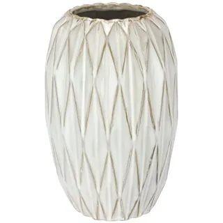 I.GE.A. "Vase aus Keramik", Blumentopf geriffelt Zylinderform Übertopf Keramikvase Deko Dekovase, creme