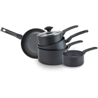 Prestige 5-tlg. Topfset Induktion mit Bratpfanne 25cm+Milchtopf 14cm+Stieltöpfen 16/18/20cm - 9x härteres Koch Set - Hochwertiges Antihaftmaterial - Ofen und Spülmaschinenfest - Glasdeckel