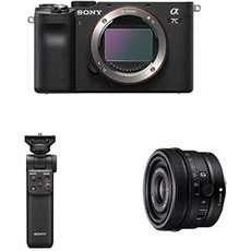 Sony Alpha 7C Spiegellose E-Mount Vollformat-Digitalkamera ILCE-7C (24,2 MP, 7,5cm (3 Zoll) Touch-Display, Echtzeit-AF) Nur Body - Schwarz + SEL24F28 + Handgriff