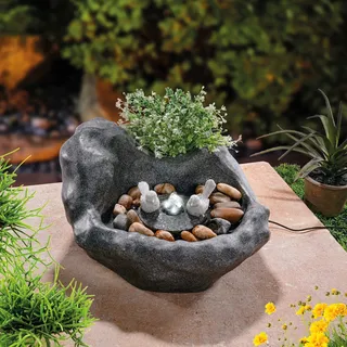 esotec Solar Vogelbadbrunnen dunkel mit Akku und LED Licht outdoor 101320 - Grau