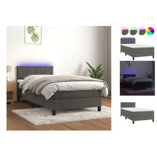 vidaXL Boxspringbett mit Matratze & LED Dunkelgrau 100x200 cm Samt