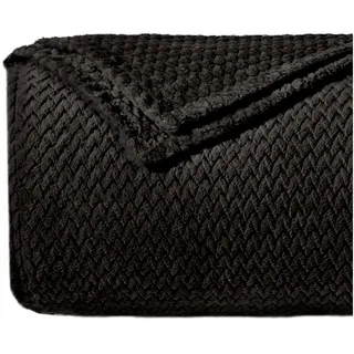 Dreamzie - Kuscheldecke 220x240 cm - Flauschig Fleecedecke Mikrofaser 100% Polyester 260gsm - Decke Sofa mit Fischgrätmuster und weicher Haptik - Schwarz