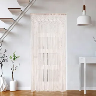 OUGPIU Makramee Boho Vorhang 90x200cm Wandbehang Türvorhang Fenstervorhang,Fadenvorhang Handmade,Baumwolle Gewebte Wandteppich Tapisserie Raumteiler,für Traubogen,Hochzeit,Wohnzimmer,Wand Dekor