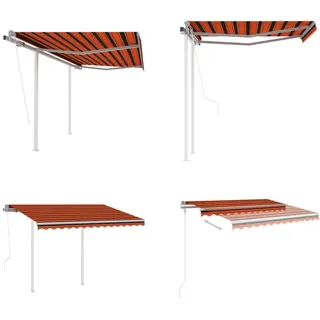 vidaXL Markise Automatisch Einziehbar mit Pfosten 3x2,5 m Orange Braun - Markise - Markisen - Sonnendach - Sonnendächer