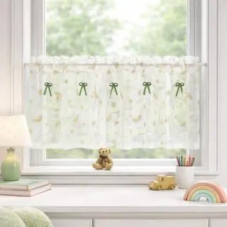 Yujiao Mao Scheibengardine Modern Küchengardine Bistrogardine Mit Amerikanische Landhaus Stickerei Transparent Kurzvorhang Fenster Khaki BxH 90x45cm 1 Stück