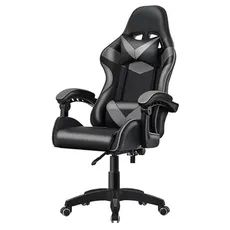 HOGAR24 ES Computerstuhl, ergonomischer Gaming-Stuhl, Büro-Schreibtischstuhl mit Verstellbarer Höhe und Rädern, Videospielstühle, Schwarz/Grau.