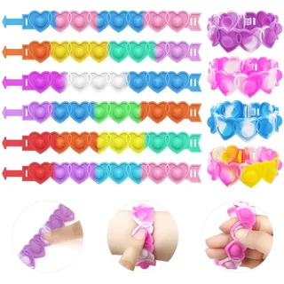 EIYVPRA 15 Stück Einstellbar Bubble Fidget Armband Spielzeug, Bubble Silikon Pop It Fidget Toys Sensorik Spielzeug Armband, Give Aways Kindergeburtstag, Kinder Jungen Mädchen Stressabbau(Herzform)