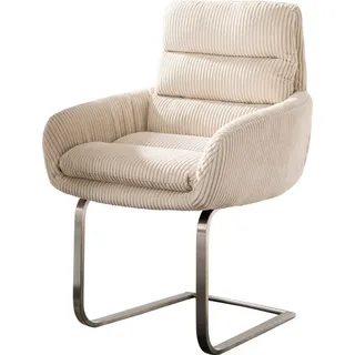 DeLife Freischwinger Abelia-Flex mit Armlehnen Cord Beige Freischwinger flach Edelstahl