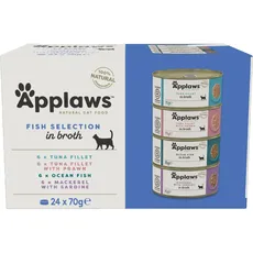 Applaws 100% natürliches Nassfutter für Katzen, Fischauswahl Multipack in Brühe - Packung mit 24 x 70g Dosen
