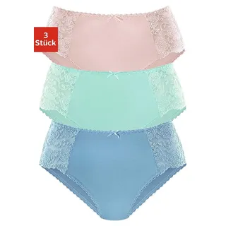 Hüftslip PETITE FLEUR, Damen, Gr. 40/42, bunt (blau, rosa, mint), Jersey, Obermaterial: 93% Baumwolle, 7% Elasthan. Spitze: 95% Polyamid, 5% Elasthan, unifarben, Unterhosen Hüftslip, aus elastischer Baumwoll-Qualität, Topseller