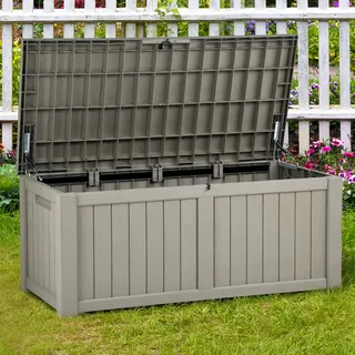 YITAHOME 460 Liter Groß Gartenbox Wasserdicht, Abschließbarem Outdoor Kissenbox, Garten Auflagenbox Wetterfest Garten Aufbewahrungsbox für Gartengeräten Poolzubehör Spielzeug, Hellbraun