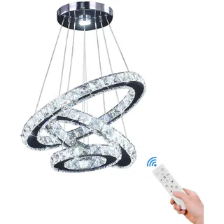 Dixun Dimmbar LED-Kronleuchter, moderne Deckenleuchte, 3 Ringe, verstellbar, Edelstahl-Pendelleuchte, Kronleuchter für Schlafzimmer, Wohnzimmer