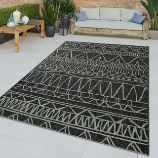 TT Home Flachgewebter In-& Outdoor Teppich Abstraktes Muster Orientalisch Schwarz Modern Größe 60x100 cm - Schwarz