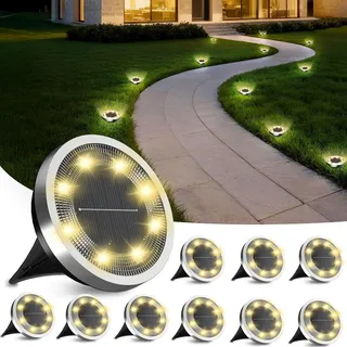 FLOWood 10 Stück Solar Bodenleuchten Aussen, Warmweiß Solarleuchten für Garten Außen mit 8 LEDs, Wasserdicht Led Solar Gartenleuchten, Solarlampen für Außen Garten Rasen Gehweg Patio Warmweiss