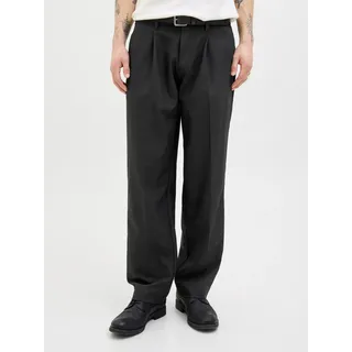 Chinohose JACK & JONES "JPRCCKARL JJCAMERON PLEATED CHINO NOOS", Herren, Gr. 31, Länge 32, schwarz, Web, Obermaterial: 76% Polyester, 17% Viskose, 7% Elasthan, unifarben, loose fit knöchellang, Hosen Chinohose