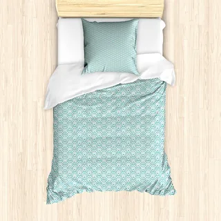 ABAKUHAUS orientalisch Bettbezug Set für Einzelbetten, Meer inspiriert mit Blumen, Milbensicher Allergiker geeignet mit Kissenbezug, Himmelblau Weiß - Weiß