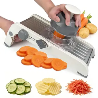 CHALVIOR Verstellbar Edelstahl Mandoline Gemüsehobel Gemüsereibe, Küchenhobel Dünne Scheiben, Mit Schutzgriff, Dauerhaft, Küchen Gadgets, für Gemüse Gurken Karotten Kartoffeln Früchte