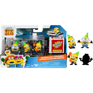 MINIONS Ich – Einfach unverbesserlich 4, Packung mit 4 Figuren Partybus-Truppe. 5,8 cm große Sammelfiguren. Packung enthält 3 sichtbare Figuren Plus 1 versteckte Überraschungsfigur