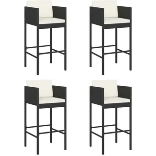 vidaXL Barhocker 4 Stk. mit Kissen Schwarz Poly Rattan - Schwarz