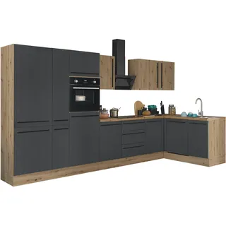 kochstation Winkelküche Florida L-Form 370 cm schwarz