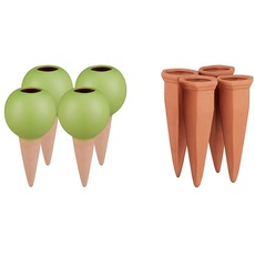 Relaxdays Tonspitzen Bewässerung & Tonkegel Bewässerung 4er Set, Pflanzen Wasserspender Ton, Wein und PET Flaschen Bewässerungskegel, Terracotta