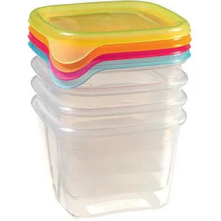 Curver Fresh & Go Gefrier-safe rechteckig Kunstoff Lebensmittel-Lagerbehälter Go Kids, transparente mit bunten Abdeckungen, 4-teiliges Set, 0.45 L, EF505856 - Transparent, Bunt