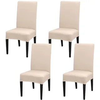 Stuhlhussen 4er Set, Stretch Abnehmbare Waschbar Stuhlbezug, Hussen für Stühle, Stuhlbezug Sitzfläche, Geeignet für Hotels, Bankette, Restaurants, Familien, Gebrochenes Weiß