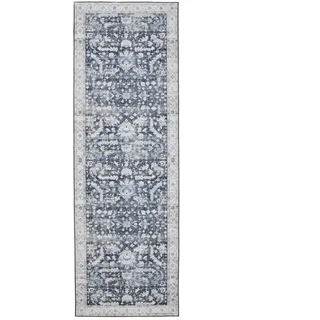 benuta Vintage-Läufer George waschbar 80x240 cm , Blau , Kunststoff , Vintage , Rechteckig , 80x240 cm , Oeko-Tex® Standard 100 , in verschiedenen Größen erhältlich, rutschfeste Unterfläche, waschbar , Teppiche und Böden, Teppiche, Teppichläufer, Läufer