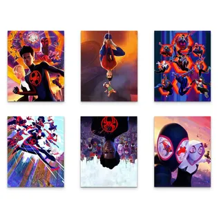BigWigPrints: Spider-Man: Across the Spider-Verse (2023) Poster – Miles Morales Gwen Stacy Set mit 6 Promo-Kunst-Wanddekordrucken (20,3 x 25,4 cm)