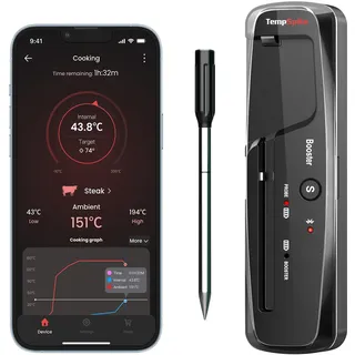 TempPro Fleischthermometer Kabellos Grillthermometer Bluetooth Thermometer | Bratenthermometer Digital 150 m Reichweite, IP67-Sonde, Kerntemperaturmesser, ±1 °C genau, 36 Std. Akku ( Ex-ThermoPro )