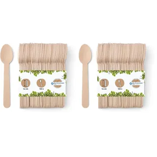 GREENBOX Umweltfreundliche Einweg Löffel Holz I Holzbesteck Suppenlöffel Holzlöffel Einwegbesteck I biologisch abbaubar und kompostierbares Besteck I 100 x Einweglöffel 14cm (Packung mit 2)