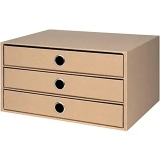 Rössler SOHO 3er Schubladenbox A4 aus Papier | Büro Organizer Schreibtisch| Schubladen Organizer Büro Zubehör & Bürobedarf | Schreibtisch Organizer Box | 34 x 25 x 19 cm | 1 Stück | Farbe: Kraft