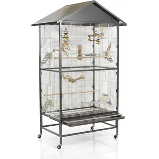 Voliere Villa Casa 90 · Vogelvoliere mit zwei Dächern - Dunkelgrau