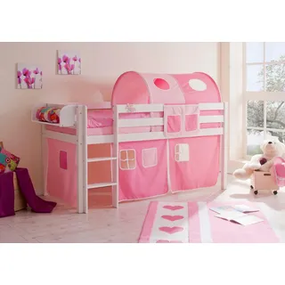TICAA Hochbett Malte 90 x 200 cm Kiefer massiv weiß rosa