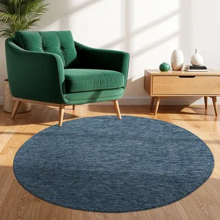 TT Home Teppich Für Outdoor Küchenteppich Balkon Terrasse Unifarbenes Design Modern Größe 120 cm Rund - Blau