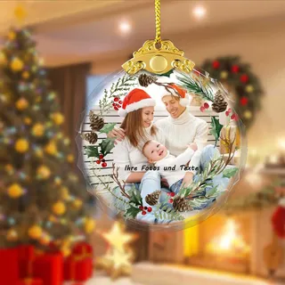 Personalisierte Weihnachtsanhänger aus Glas mit Foto und Text, Weihnachtsbaumschmuck Anhänger Selbst Gestalten Weihnachtsdeko Kristalle 2D Weihnachtskugeln für Weihnachtsbaum Feiertag Party Deko