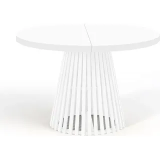 Runder Ausziehbarer Tisch für Esszimmer, DOVER - Industrial/Loft Still mit Lamellenbeine, Durchmesser: 120 / 220 cm, Farbe: Weiß - Weiß