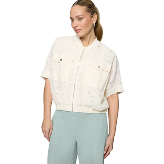 Jackenblazer ZERO "Spitzenjacke kurzarm mit Taschen", Damen, Gr. 40, weiß (eggnog), Obermaterial: 95% Polyamid PA. 5% Elasthan EL., Blazer Jackenblazer