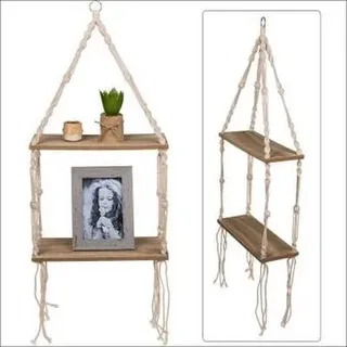 Holz-Wandregal mit Makramee