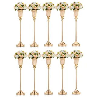 NUPTIO Blumenständer Metall Gold Vase: 10 Stück 67.8cm Hoch Blumenvase Hochzeit Ständer Trompete Vasen Metall für Goldene Hochzeit Mittelstücke Tischdeko Party Tafelaufsätze