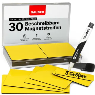 GAUDER Magnetstreifen beschreibbar | Magnetschilder zum Beschriften | Magnetkarten für Kanban Board, Whiteboard & Tafel