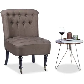 Relaxdays Cocktailsessel 50er, bequem, weich, Stoffbezug, Laufrollen, eleganter Clubsessel, HBT: 82 x 55 x 65 cm, braun