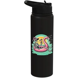 Retro Sommer Skelett Flamingo Float Urlaub Strand Drink Stainless Steel Insulated Water Bottle